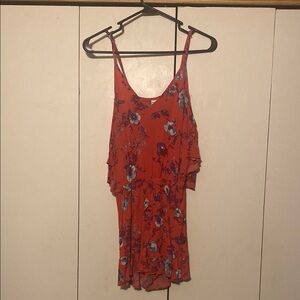 Floral Red Dress with Blue Accents